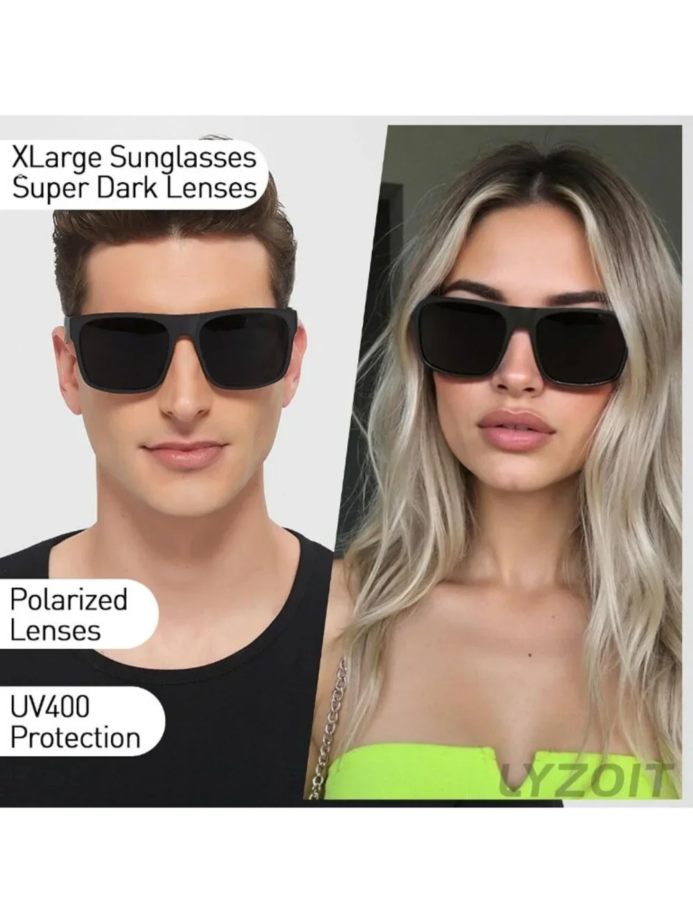 XL Oversized Polarized Sunglasses for Big Heads - Stylish Square Sun Glasses